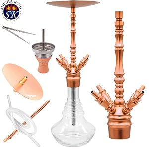 Shisha King® SKS Matrix Shisha Set Hookah 83 cm Aluminium + Zubehör | 4 Anschluss Wasserpfeife Komplett Silikonschlauch Kaminkopf Mundstück Kaminaufsatz 18/8 Schliff stabile Glas Bowl (Rosegold)