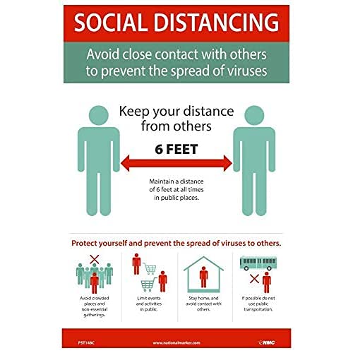 NMC PST148PP Social Distancing Poster, 18 X 12