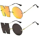 Letter NO Party Rimless Irregular Design Sunglasses For Men/Women UV400 Streetwear Eyewears (black+red)