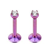 2pcs Purple Labret Lip Ring Titanium Anodized Internally Threaded Prong Top Gem Labret Monroe 16g 5/16