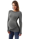 PattyBoutik Mama Trimmed Boat Neck Long Sleeve Maternity Tunic (Heather Gray M)