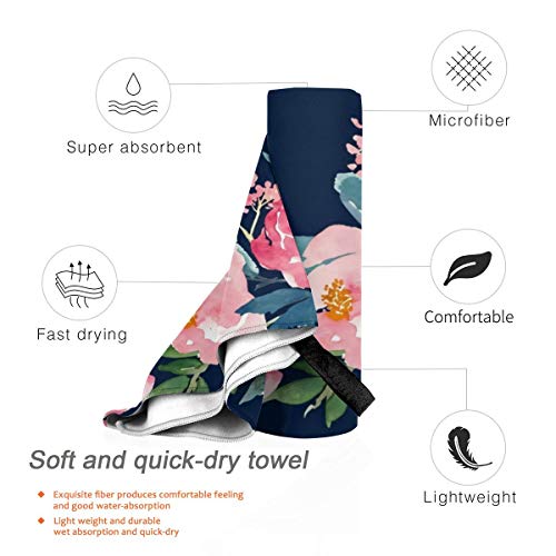 Microfibre-towel-lightweight-travel-beach-towel-Extra-large-quick-drying-camping-towel-Premium-gym-towels-for-swimming-yoga-Highly-absorbent-fast-dry-Navy-And-Pink-Watercolor-Peony