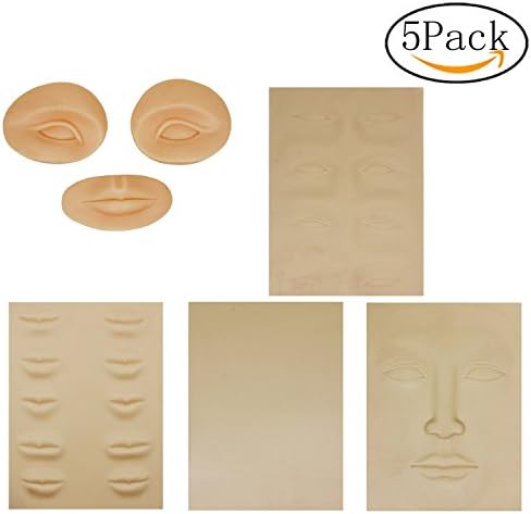 Blank tattoo skin practice makeup,3D cosmetic permanent makeup face, lips,eyebrow eye,2pcs eyes + 1pcs lip tattoo training,fake skin sheets for professionals and beginners(5 Pack)