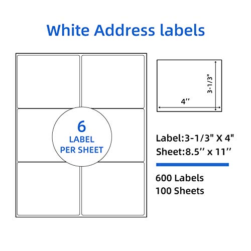 Printholic 6UP Sheet Label Adress Labels 31/3" x 4" Self Adhesive