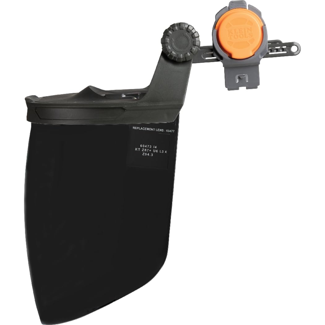 Klein Tools Face Shield for Safety Helmet and Cap-Style Hard Hats, Impact Rated, Anti-Fog, Low-Profile Design for Grinding