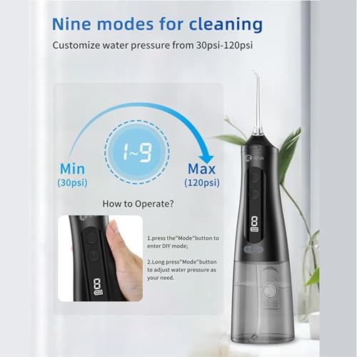 R REVA Professional Water Flosser - Cordless Oral Irrigator with 360° Nozzle, 350ML Reservoir, IPX7 Waterproof, Rechargeable - Dental Floss Tool for Teeth, Braces & Gums - Black (M131)