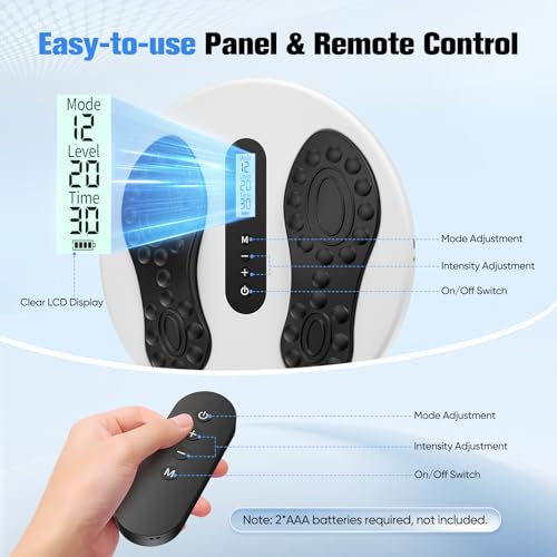 Circulation Stimulator for Feet and Legs, EMS Foot Massager with 8 TENS Pads, 12 Modes and 20 Intensity Levels, Electric Foot Massager Relieves Neuropathies and Circulation