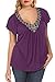 Nemidor Women's Short flutter sleeves Beaded Embelished Plus Size Casual V-neck Top