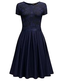 Vestido de fiesta plisado de cóctel floral de manga corta vintage para mujer de MISSMAY