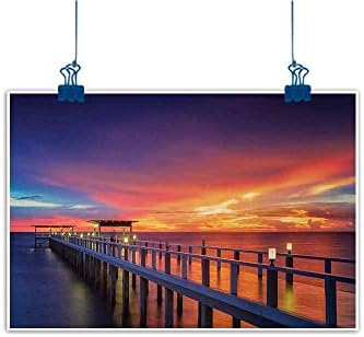 Mangooly Home Wall Decorations Art Decor Landscape,Sunset Panorama Sunlight Over Sea Stones Mountains Natural Paradise Coast Summer,Orange Grey Home Decor Prints Posters