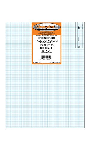 Clearprint 1000H Design Vellum Sheets with Architect Title Block and Printed Fade-Out 10x10 Grid, 100% Cotton, 18 x 24 Inches, 100 Sheets (10223522)