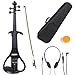 Cecilio Silent Electric Solid Wood Violin with Ebony Fittings, Full Size 4/4 Electric Violin for Beginner and Professional Musicians, Black Metallic