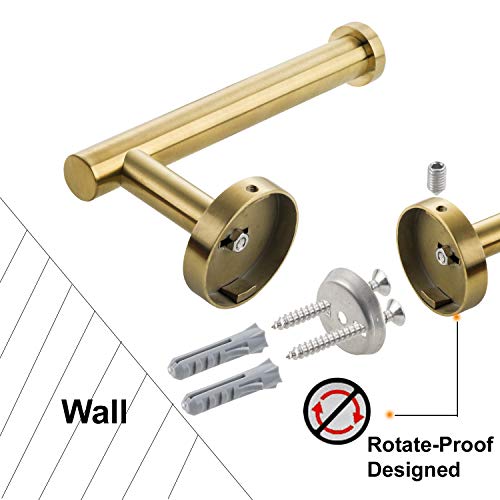 Nolimas 3-Pieces Brushed Gold Bathroom Hardware Set SUS304 Stainless Steel Round Wall Mounted - Includes 12" Hand Towel Bar,Toilet Paper Holder,Robe Towel Hooks,Bathroom Accessories Kit - Thumbnail 5