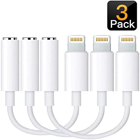[3 Pack] Adapter Headphone Jack to 3.5mm Dongle for Phone 8/8 Plus/X/XS/XS Max/XR/7/7 Plus (Support iOS 10.3-12)