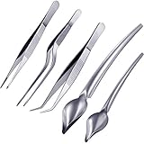 Boao 5 Pieces Stainless Steel Cooking Tweezers Precision Tongs With Precision Serrated Tips And Multi-use Decor Precision Culinary Drawing Spoons For Plates Decorating