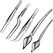 Boao 5 Pieces Stainless Steel Cooking Tweezers Precision Tongs with Precision Serrated Tips and Multi-use Decor Precision Culinary Drawing Spoons for Plates Decorating