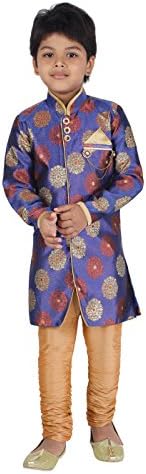 KLAUD ZEE Kids Indian Ethnic Bollywood Style Festive and Party Wear Sherwani and Breeches Set for Boys (5-6 Years, Purple)