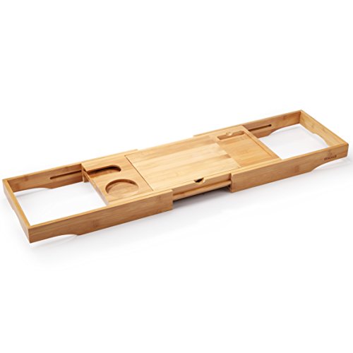 Mosa Natural Bamboo Bathtub Tray Bath Caddy Book Wine Glass Holder, 27.6" X 8.7" X 1.9", - Thumbnail 4