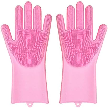 Pet Grooming Gloves Hair Removal,Dog and Cat Brush Dog Bathing Shampoo Gloves Silicone High Density Eco-Friendly for Cats,Dogs&Horses Pink Anti-Bite & Anti-Scratch