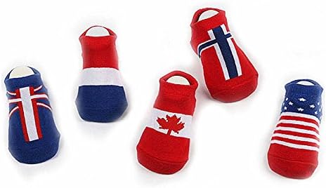 5 Pairs Anti-slip Soft Cotton Baby Kid Flag Socks for 0-2 Years Baby by Little Tots