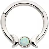 Pierced Owl 16GA 316L Stainless Steel Triple Moon Phase with White Synthetic Opal Center Hinged Segment Ring