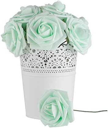 Dinopure Wedding Bouquet 50pcs Artificial Flowers White Real Touch Artificial Roses for Bouquets Centerpieces Wedding Party Baby Shower DIY Decorations (light green)