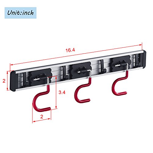 Cavoli Wall Mounted Broom Hanger and Dust Mop Closet Equipment Storage Organizer 16 Inches (3 Positions & 2 Hooks)