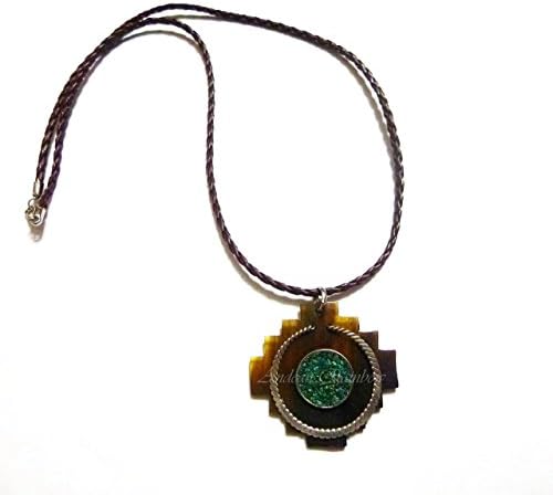 Chacana Necklace with Chrysocolla pieces - Chakana charm Peruvian jewelry - Necklace with hammered wire - Women gifts - Anniversary gifts - Inca amulet