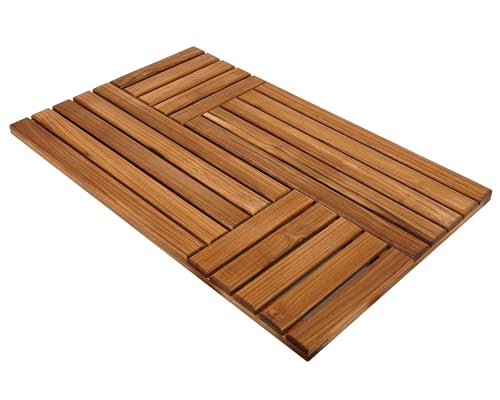 Utoplike Teak Wood Bath Mat, Shower Mats for Bathroom 32 x 20 inch Large | with Non-Slip Pads, Wood Floor Sturdy Mat for Inside Shower, Luxury Spa Home or Outdoor