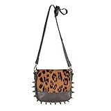 Luxcessories Spike Leopard Skin Print Cross Body Handbag Purse in Gravel