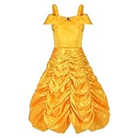 Girls Layered Princess Costume Halloween Cosplay Dress up Party Off Shoulder Outfits Kids Evening Gowns Yellown-2XL