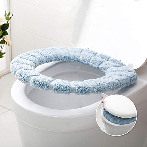 Homiest 3pcs Bathroom Soft Toilet Seat Cover Thicker Warmer Stretchable Washable Cloth Toilet Seat Cover Pads (Blue, Pink, Brown) - Thumbnail 2