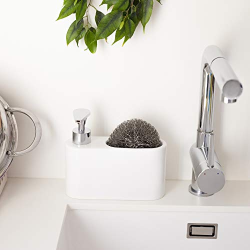 KOOK-TIME-Dispensador-de-Jabn-Liquido-de-Cermica-para-Cocina-con-Hueco-para-Estropajo-18-x-6-x-155-cm-Color-Blanco
