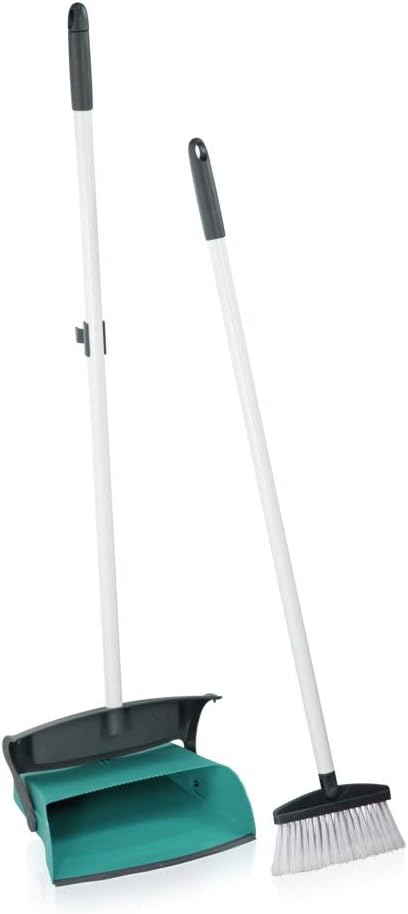 Leifheit Professional Kehrset mit selbstschließender Schaufel, verstellbarer Besen und Kehrschaufel, Kehrschaufel Set mit integrierter Besen-Halterung