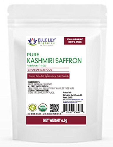 UPC 615953938470, Blue Lily Organics Premium Kashmiri Saffron - USDA Organic, Non-GMO, Long Whole Threads, 0.5 gms