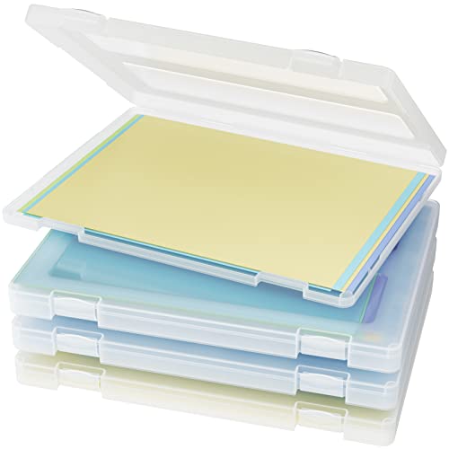 Denkee 4 Pack A4 Paper Organizer Box, Plastic Scrapbook Paper Organizer Containers for Craft and Arts Storage, Portable Board Game Storage for Art Supplies 8.5