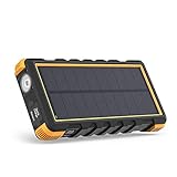 Solar Phone Charger RAVPower 25000mAh Outdoor Portable Solar Power Bank with USB C Input, Waterproof Battery Pack for Outdoor Camping (Yellow)