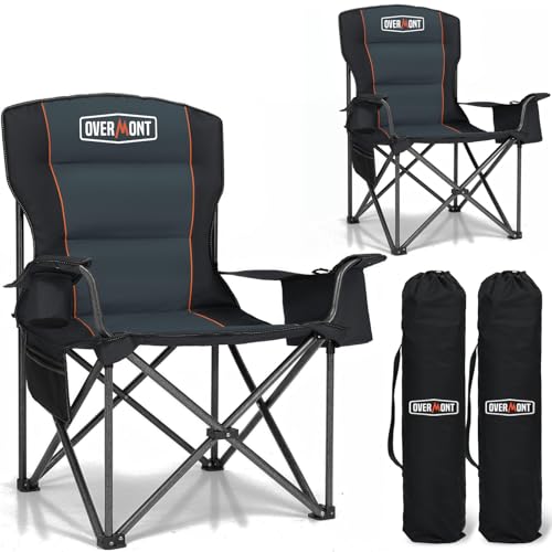 OVERMONT Oversized Camping Chair for Adults - Comfortable and Portable with Insulated Pocket and Carry Bag - Heavy Duty Folding Chair 204kg for Beach, Garden, Picnic and Camping, 2pcs