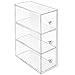 mDesign Plastic Stackable Desktop Organizer Tower Storage Station with 3 Drawers for Home Office - Holds Pens, Sticky Notes, Binder Clips, Notepads, Gel Pens, or Erasers - Lumiere Collection - Clear