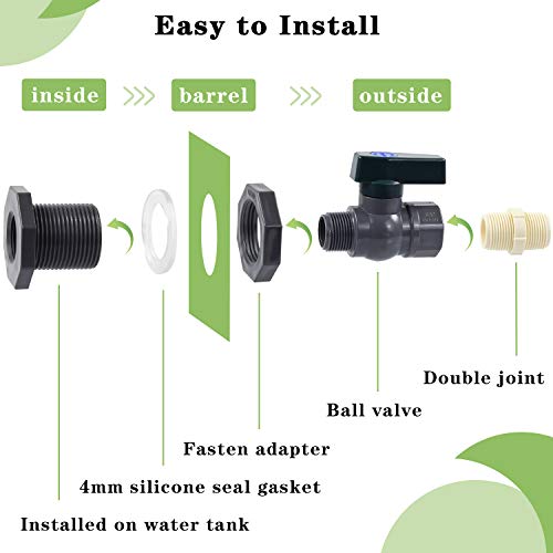Rain Barrel Diverter Kit, Water Barrel Spigot 3/4 PVC Fittings Ball