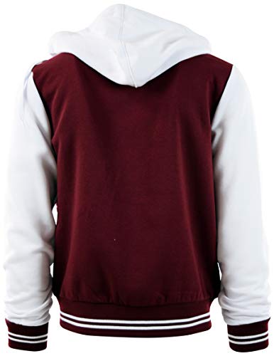 ChoiceApparel Mens Baseball Varsity Jacket with Detachable Hoodie (XL, 611-Burgundy/White) - Thumbnail 4