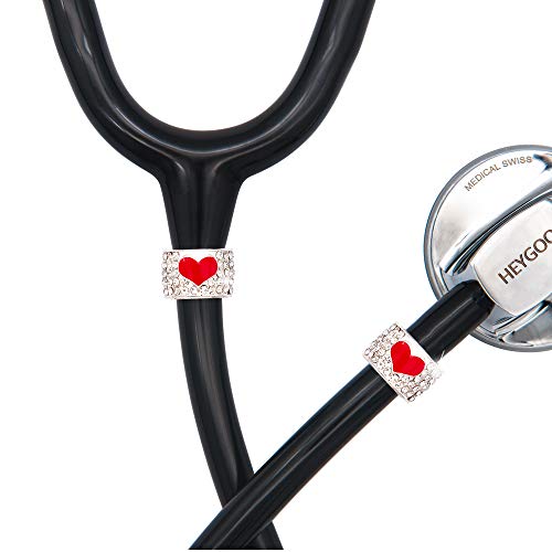 HEYGOO 2 Pack Love Heart Stethoscope Charm, Steth tag Personalized Hospital Nurse Identification