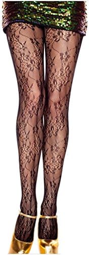 Meriling Women's Black Mesh Lace Crochet Flower Patterned Jacquard Panty hose (pack of 2 pairs)