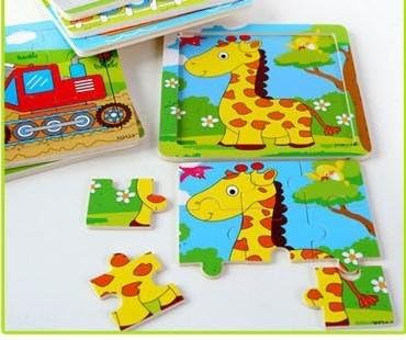 Tickles Animal cartoon 9 pieces of a pattern wood puzzles wooden jigsaw Board (Set Of 4 Puzzles)