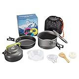 Flytool 9pcs Camping Cookware Set – Backpacking Lightweight Cookset – Metal Stackable Hiking Portable Mess Kit