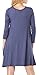 Kissky Women's Basic Long Sleeve Pockets Casual Swing Plain Tshirt Dress (L, Deepblue)