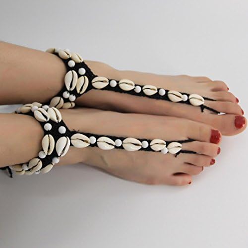 Yeefant Boho Weave Rope Bead Anklet Sandal Beach Adjustable Shell Anklet with Beads Beach Jewelry for Women Mother Birthday Gift,Black