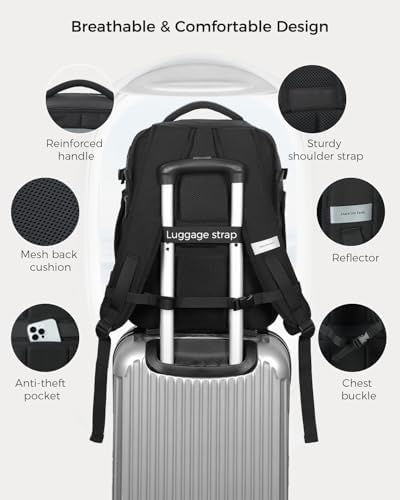 Reiserucksack für Ryanair Handgepäck 40x30x20, Rucksack Handgepäck Flugzeug mit 6 Packwürfeln, leichter Flugrucksack für Kurztrips, Business & Arbeit, Schwarz