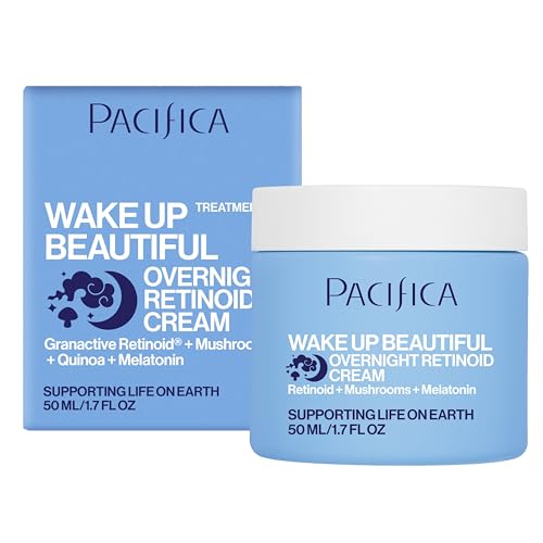 PACIFICA WAKE UP BEAUTIFUL RETINOID NIGHT CREAM – OVERNIGHT ANTI-AGING MOISTURIZER WITH HYALURONIC ACID & MELATONIN, REDUCES WRINKLES & FINE LINES, HYDRATING AND GENTLE FOR DRY OR MATURE SKIN, VEGAN