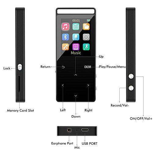 SUNNZO-Bluetooth-MP3-Player-16GB-HIFI-with-FM-Radio-Lossless-Movie-Music-Player-60-Hours-Playback-for-Running-Expandable-up-to-128GB